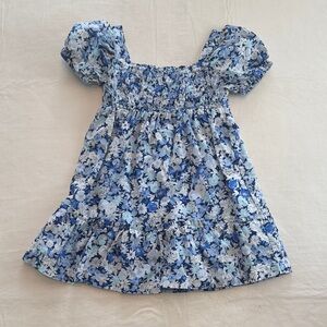 Baby GAP Girls Blue Floral Smocked A Line Short Sleeve Dress 3T
